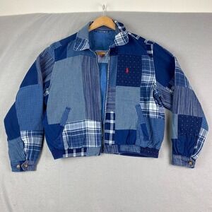 Polo Ralph Lauren Indigo Blue Patchwork Windbreaker Jacket Womens XL Bomber